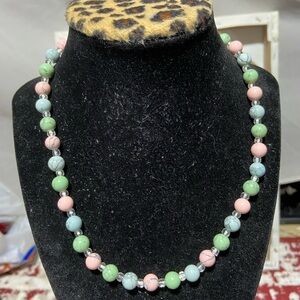 Vintage Marbled Pastel Bead Necklace With Magnetic Clasp